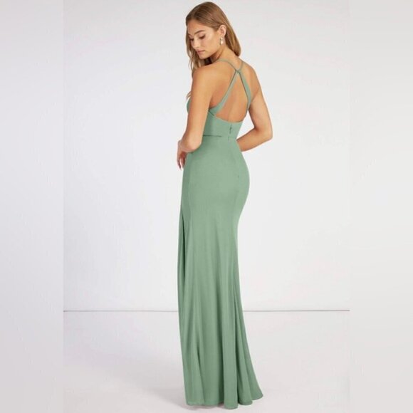 Azazie - Matcha Fitted Pleated Mesh Bridesmaid Dress - Matcha. Size:A6. (1605) - Picture 14 of 16